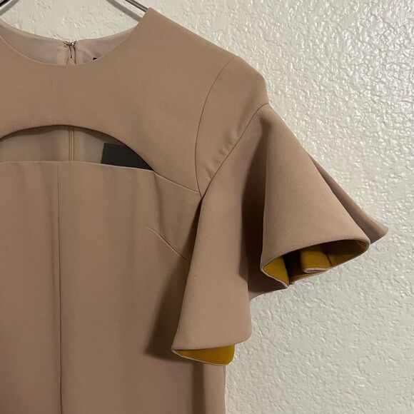 Peggy Hartanto Dress Mod Exaggerated Ruffled Sleeves Babydoll Dress Tan Size 2 - Picture 5 of 15